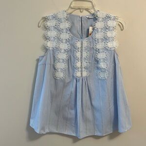 Given Kale babydolll top blouse size S blue white floral lace sleeveless tank